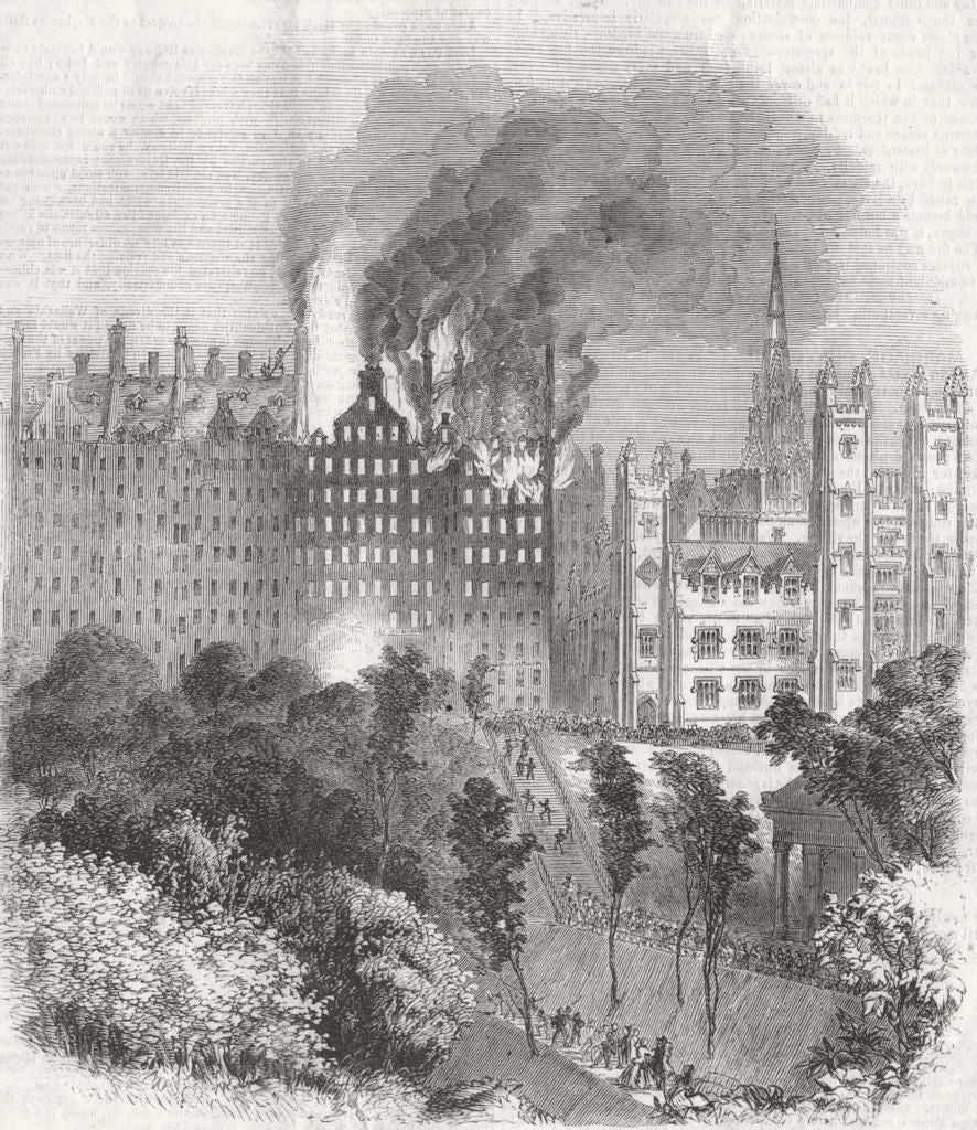 SCOTLAND. Gt fire, town, Edinburgh 1857 old antique vintage print picture